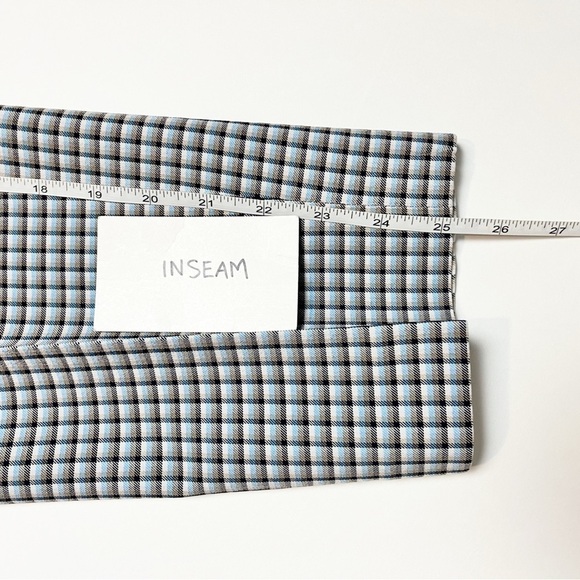 Theory Treeca Pants 10 Check Viscose slim cropped mid rise blue plaid office - Picture 12 of 13